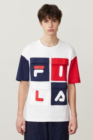 FILA Hakon Tee Shirts White / Navy / Red,Mens Clothing | CA.RNBSUA453